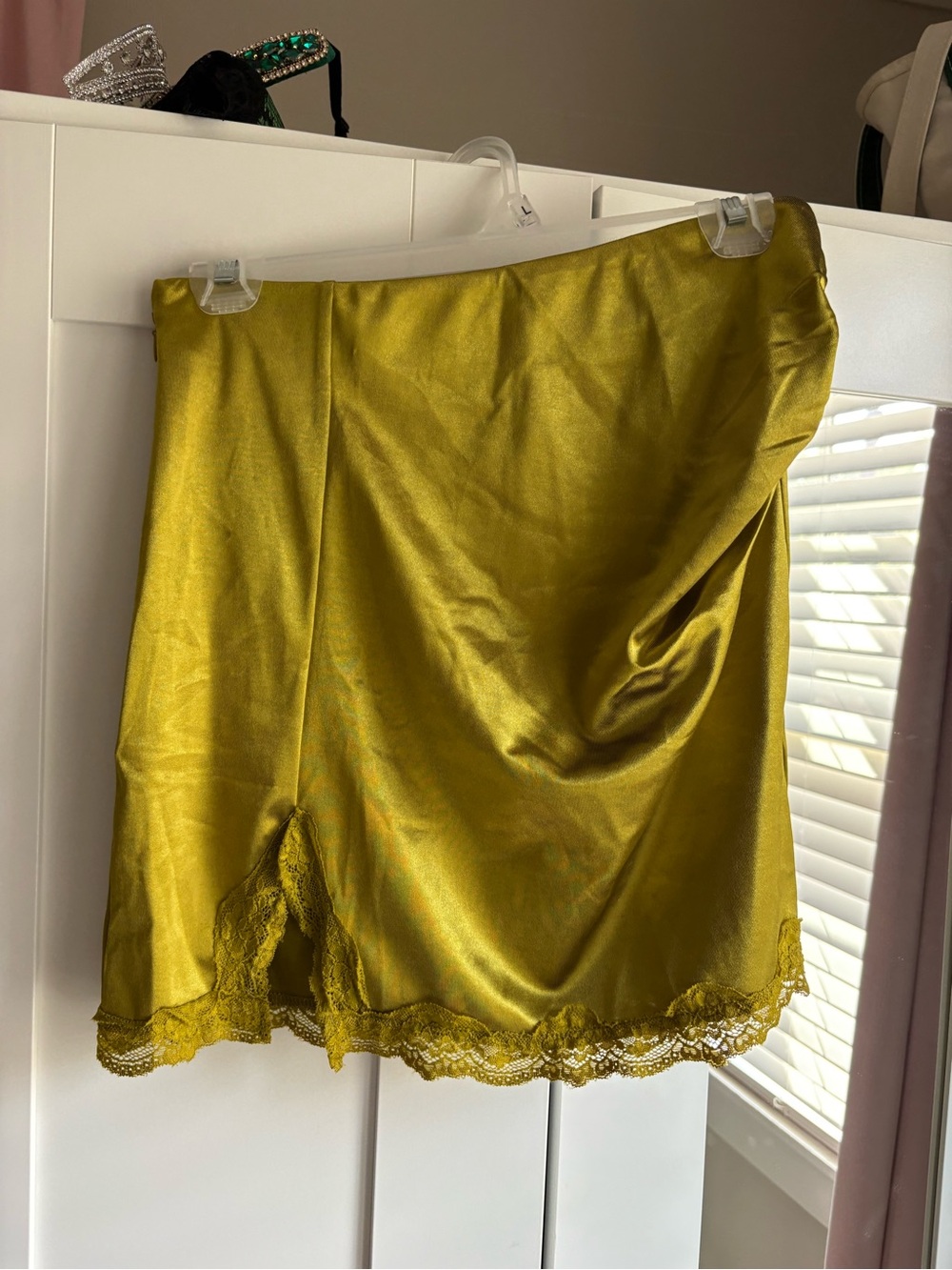 Silky Lace-Trim Half Slip - Olive Green